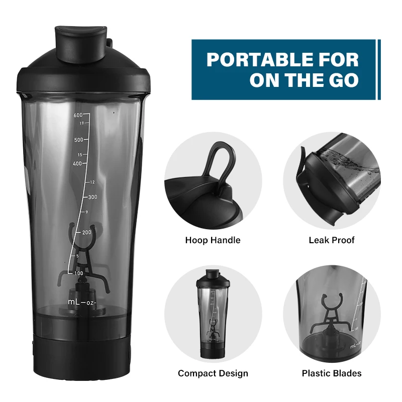 Effortless Cleaning Shaker Bottle with USB Cable Detachable Bottom Dishwasher Safe Gym Blender
