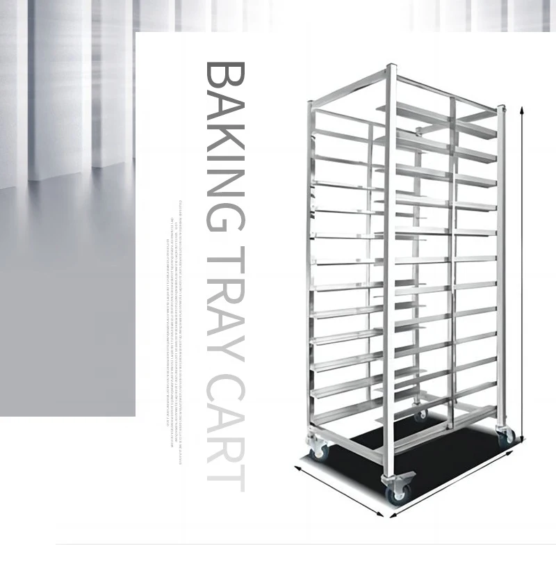 Commercial Food Stainless Steel Bakery Bread Cake Pizza Double Tray Rack with Wheels Rotary Rotisserie Oven With Trolley