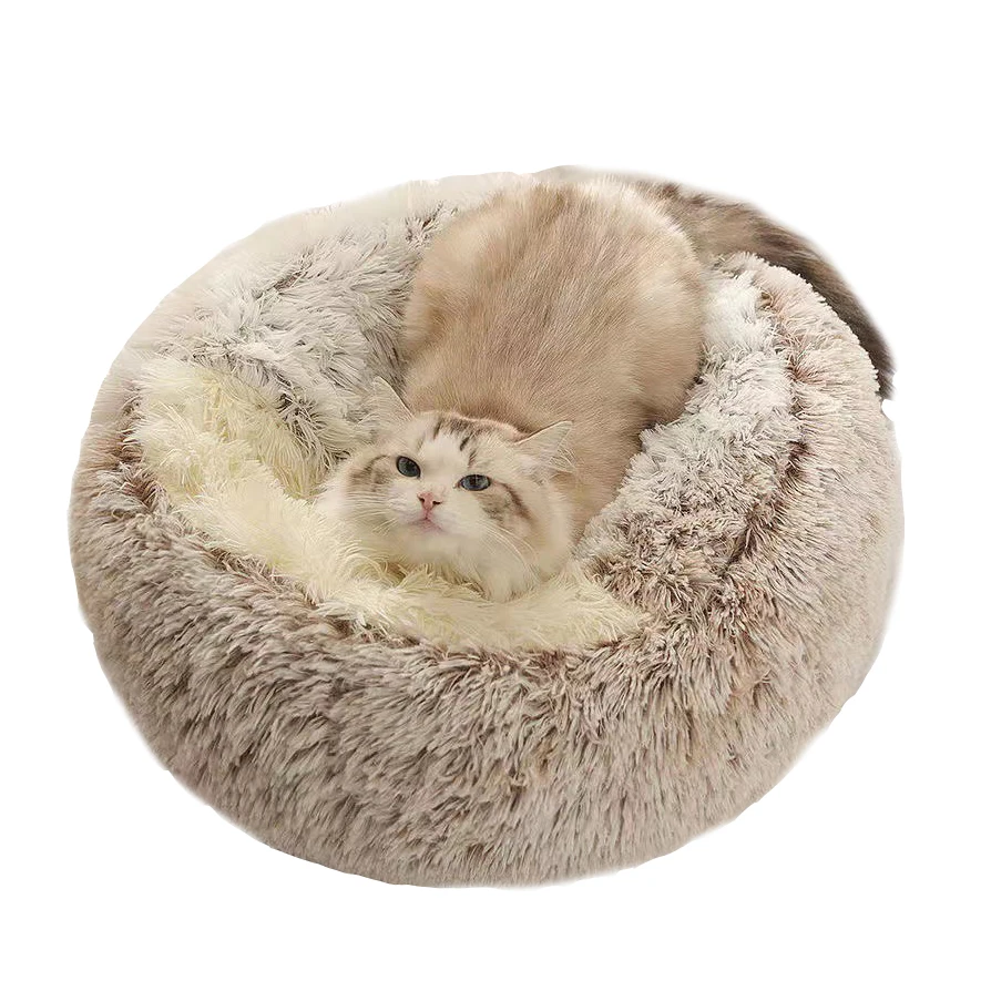 Fluffy Cozy Cat Bed Cute Plush Warmth Cat Sofa Bed Nest Round Donut Pet Bed for Dog Cat