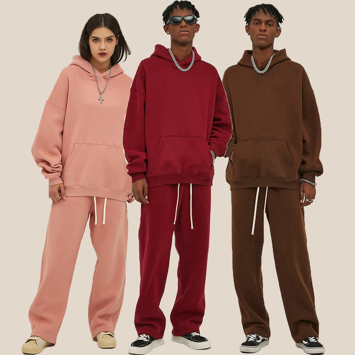 Hot Puff Print Loose Fit Flared Sweatpants And Hoodie Sets Puff Print Custom Hoodies And Sweatpants Set