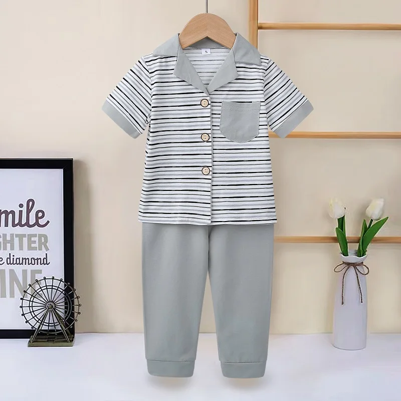 Kids Baby Pajamas Ready To Ship Girls Cartoon Casual Quantity Oem Cotton Clothes Set Short Sleeves Long Pants