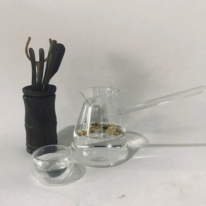 500ml Clear Borosilicate Glass Turkish Coffee Pot and Tea Maker Set Handmade Arab Style Design with Long Handle 350ml Capacity