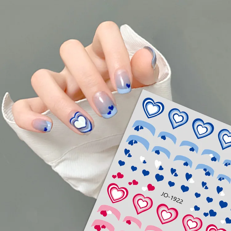 Wholesale 6 Design Nail Stickers 3D Sweetheart Spice Bump Heart with Adhesive Blue Nail Stickers Decals