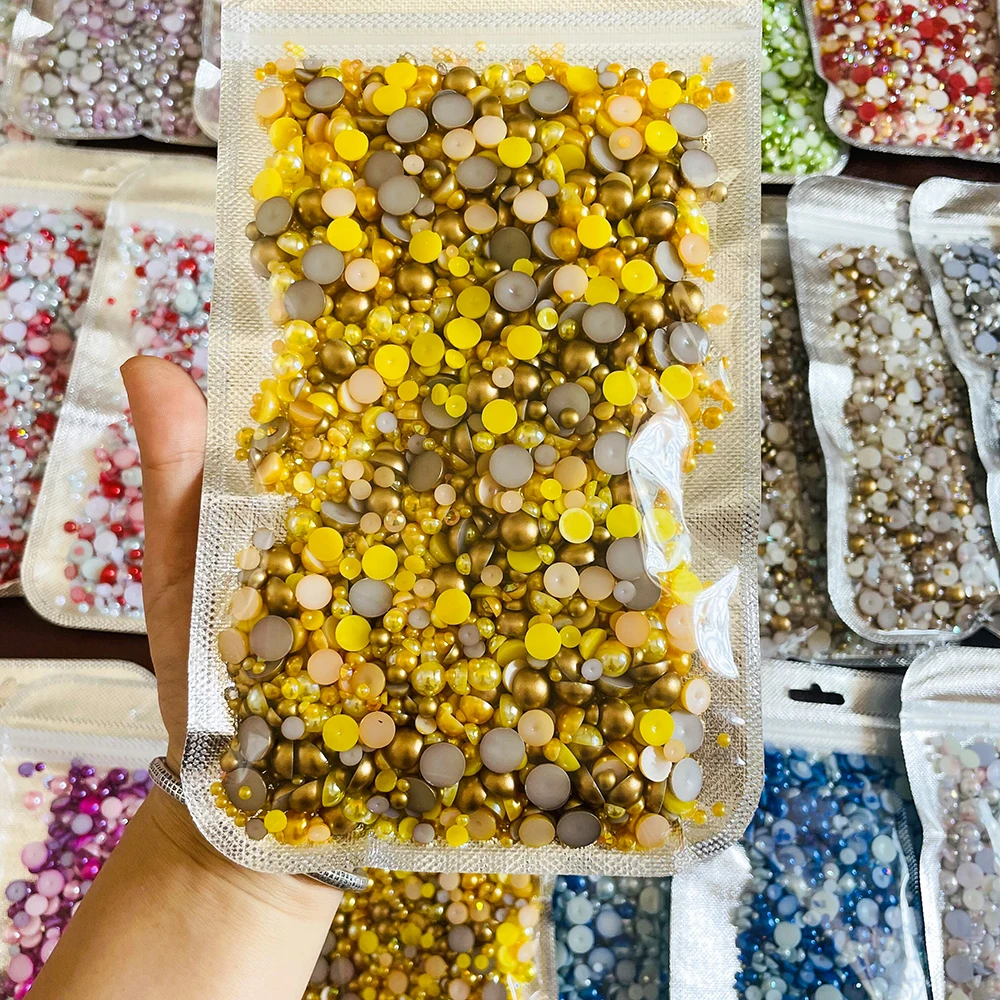 Yantuo Mix Sizes Mix Color Half Round Flat Back Pearls Transparent Resin Rhinestones For DIY Decoration