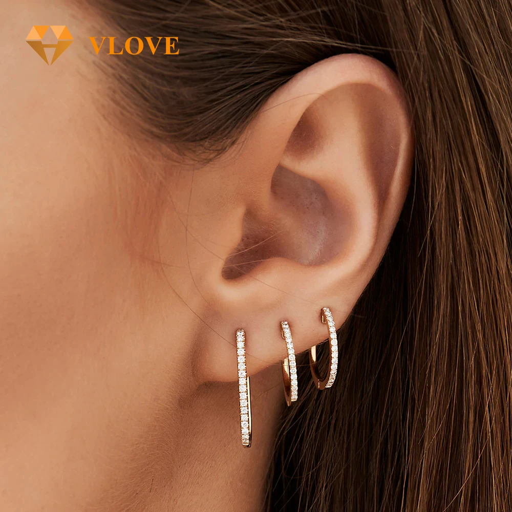 VLOVE Birthday Jewelry Custom Design Earrings 14k Paperclip Diamond Hoop Earrings