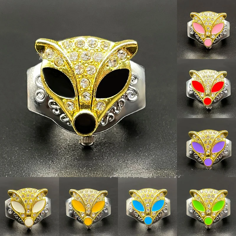 Finger Ring Watch Vintage Quartz  Gemstones Fox Pattern Flip-open Ring Watch To See The Time Men And Women Watch Ring