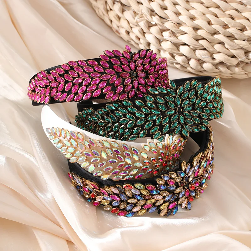 Bling crystal headband wholesale women jeweled baroque headband trends luxury fashion rhinestone party queen crown headband