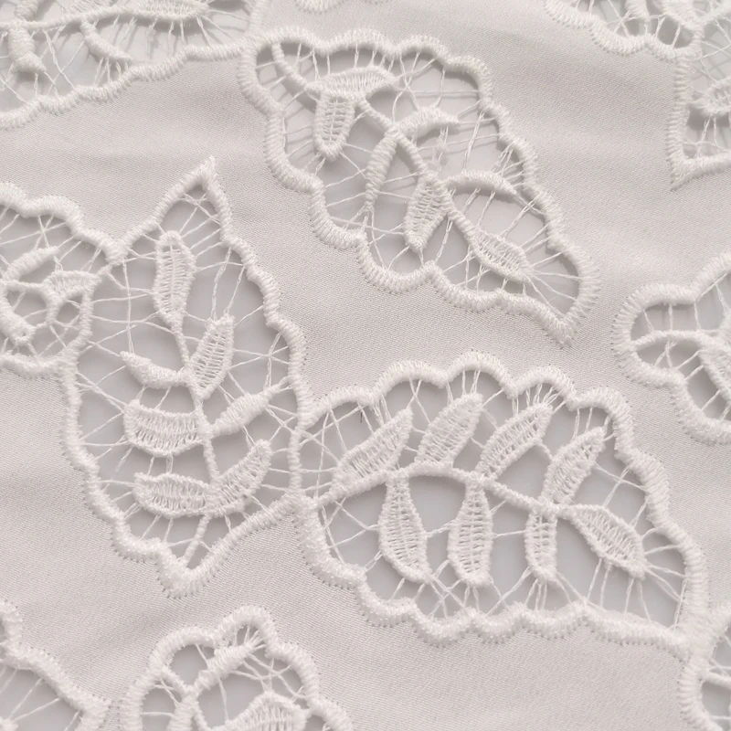 Factory 100% Digital Printing Polyester Leaves Laser Hole Embroidery Fabric For Women Wear