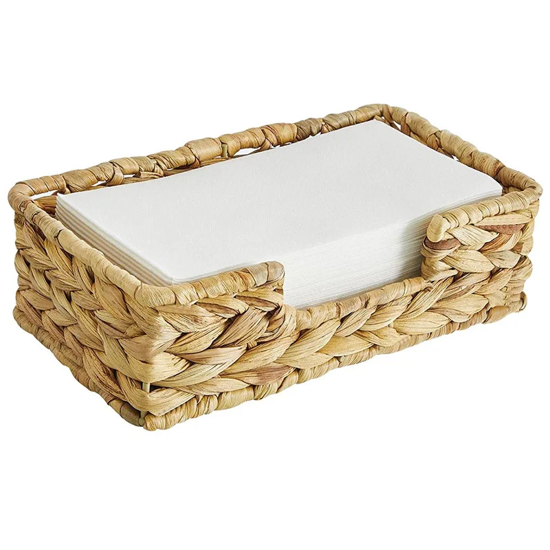 Square straw tissue box, water hyacinth grass woven storage basket, storage box, desktop storage basket