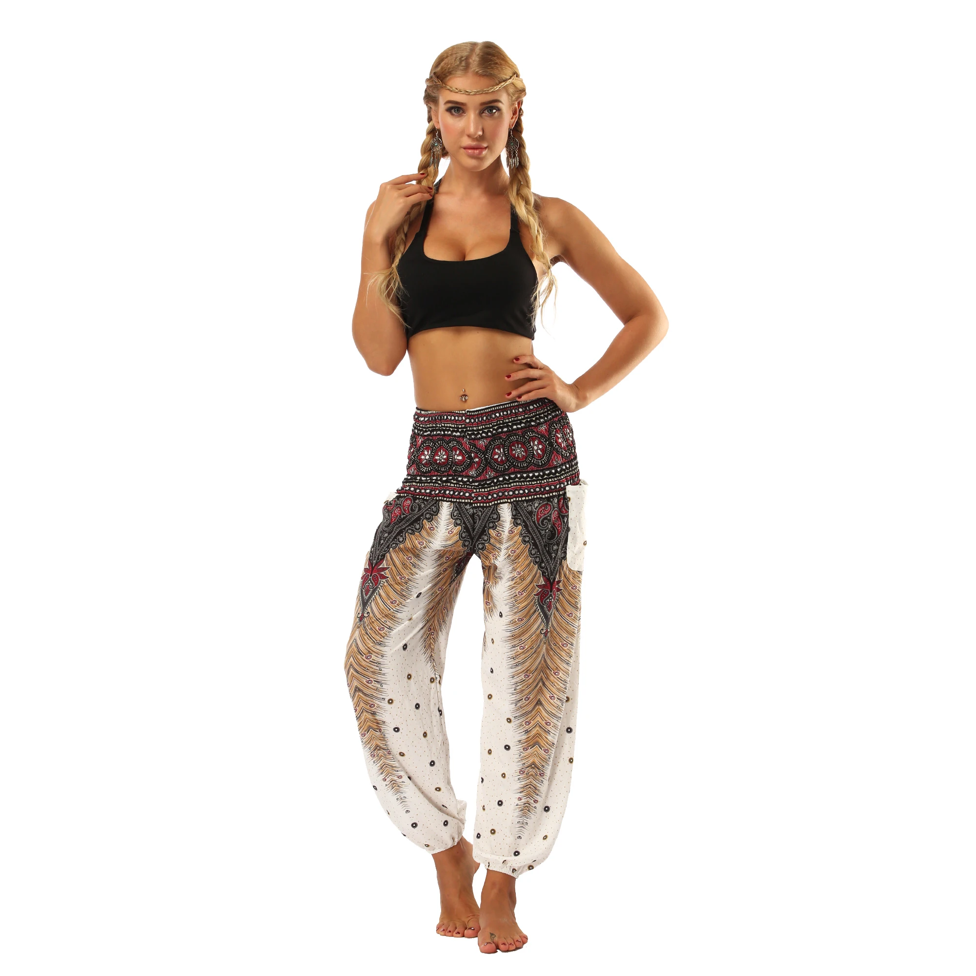 New style Tie Dye sport Fitness loose Bloomers with pockets boho elastic women wide leg yoga harem pants