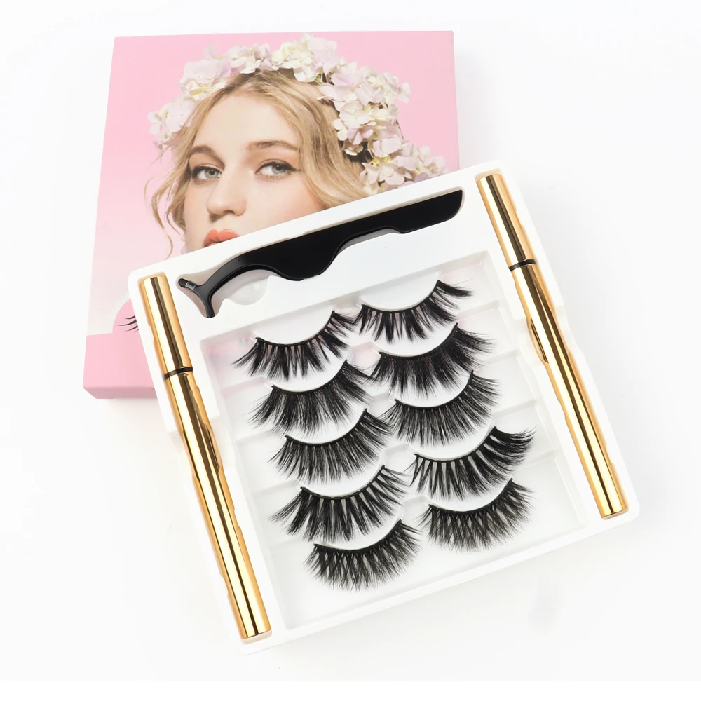 New magnetic false eyelash set 3D Real Mink magnetic eyelashes with eyeliner eyelash tweezers