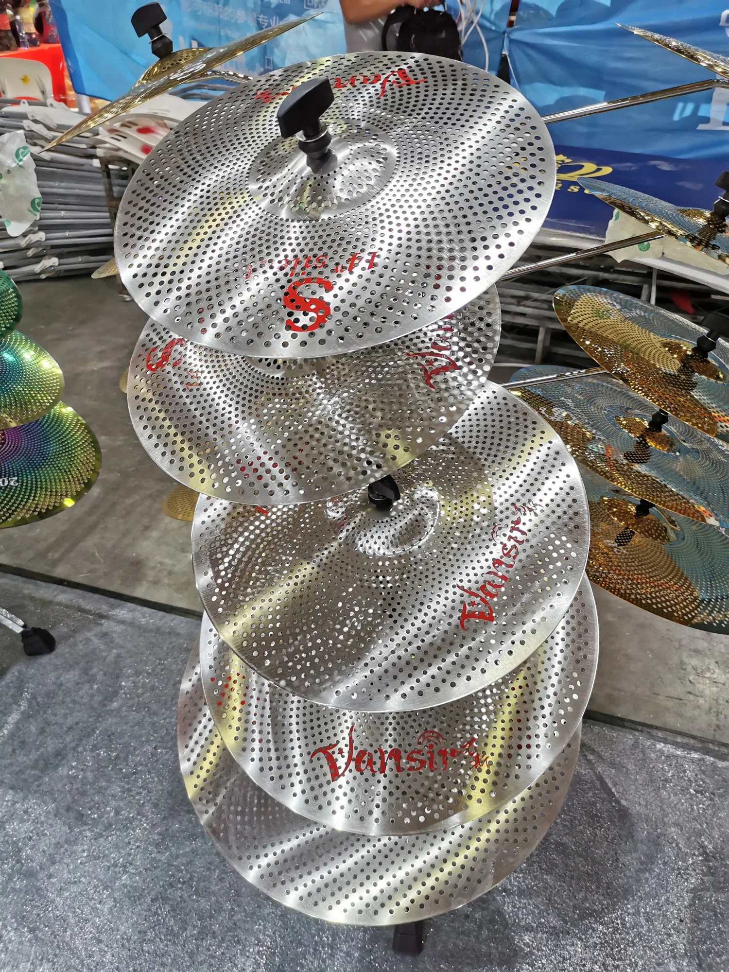 Vansir Silver Color Low Volume Cymbal Set 14'HH+16' Crash+18' Crash+20' Ride Cymbals Sets