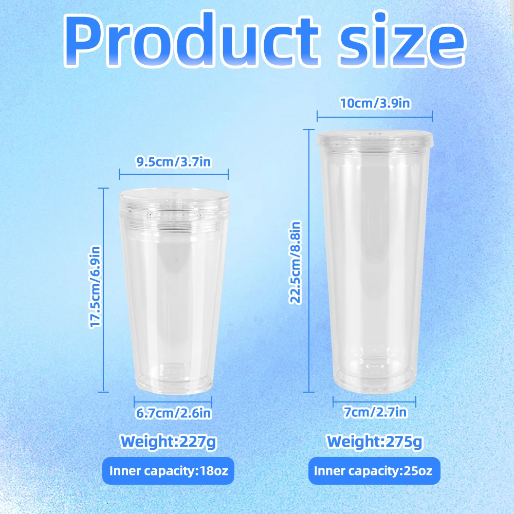 hot selling DIY Pre-drilled Double Wall 16oz 24oz Clear Acrylic Tumbler Reusable Plastic Tumbler with Straw and Stopper two lids