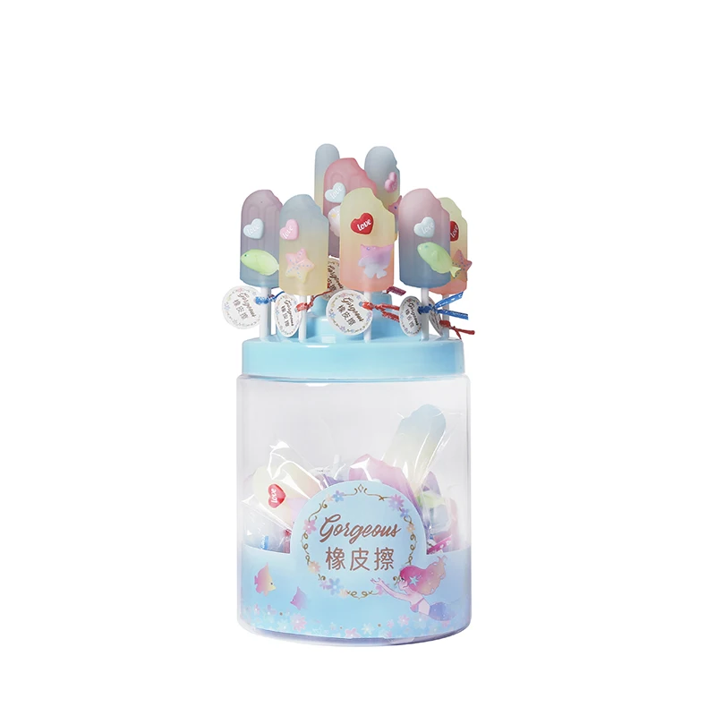 Custom cute stationery Fish starfish shells Ice cream shape cute eraser kawaii stationery PVC material 3D Pencil eraser for kid