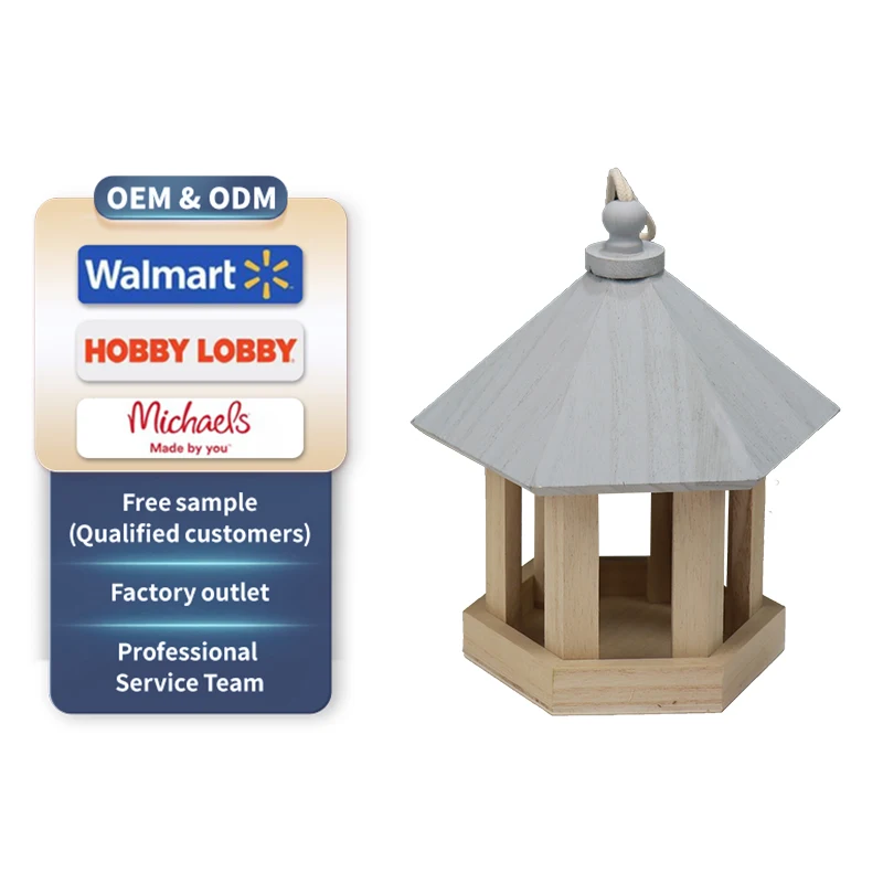 OEM&ODM hexagonal roof Handmade Hanging Wooden Bird Feeders Wood Bird feeder for outside Wholesale