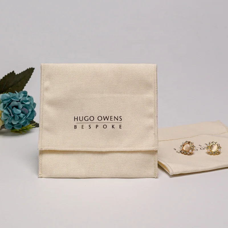 Custom Logo Printed Cotton Canvas Gift Envelope Flap Jewelry Package Pouch Handbag Shoe Cosmetic Dust Bag