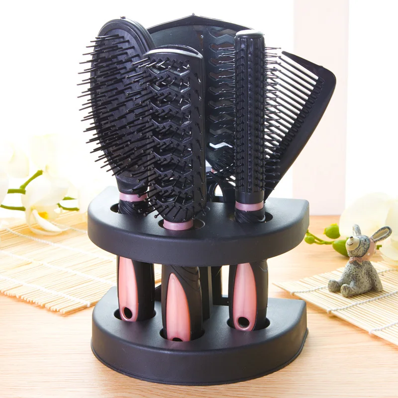 AWK Professional Salon Hair Brush Cutting Comb Sets Hair Styling Tool With Mirror And Holder Stand 5pcs