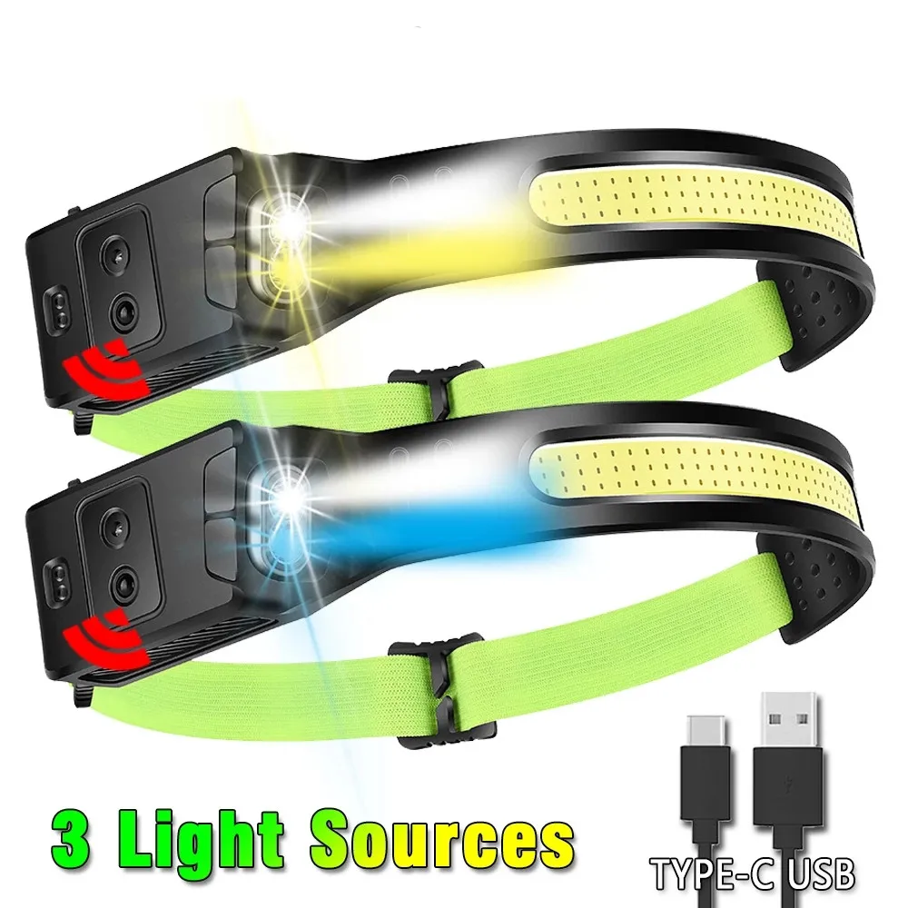 Новый COB светодиодные фары flashlgith USB перезаряжаемая лобовой фонарь 6 режимов освещения головного света светодиодный налобный для рыбалки
