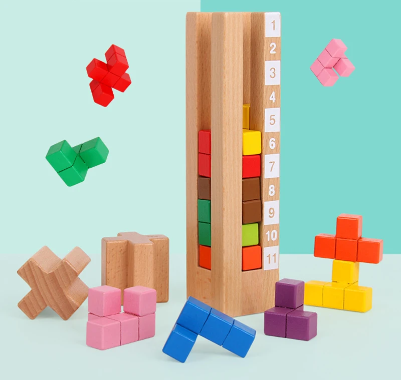 Wooden Stacking Toys Building Blocks  Montessori Educational Wooden Toys Logic Training Game Preschool Brain Toy