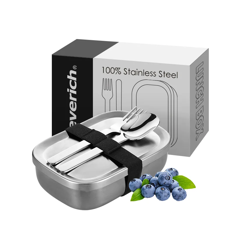 Factory Direct Sale Wholesale 304 Stainless Steel Leakproof Lunch Bento Box With Fork and Spoon
