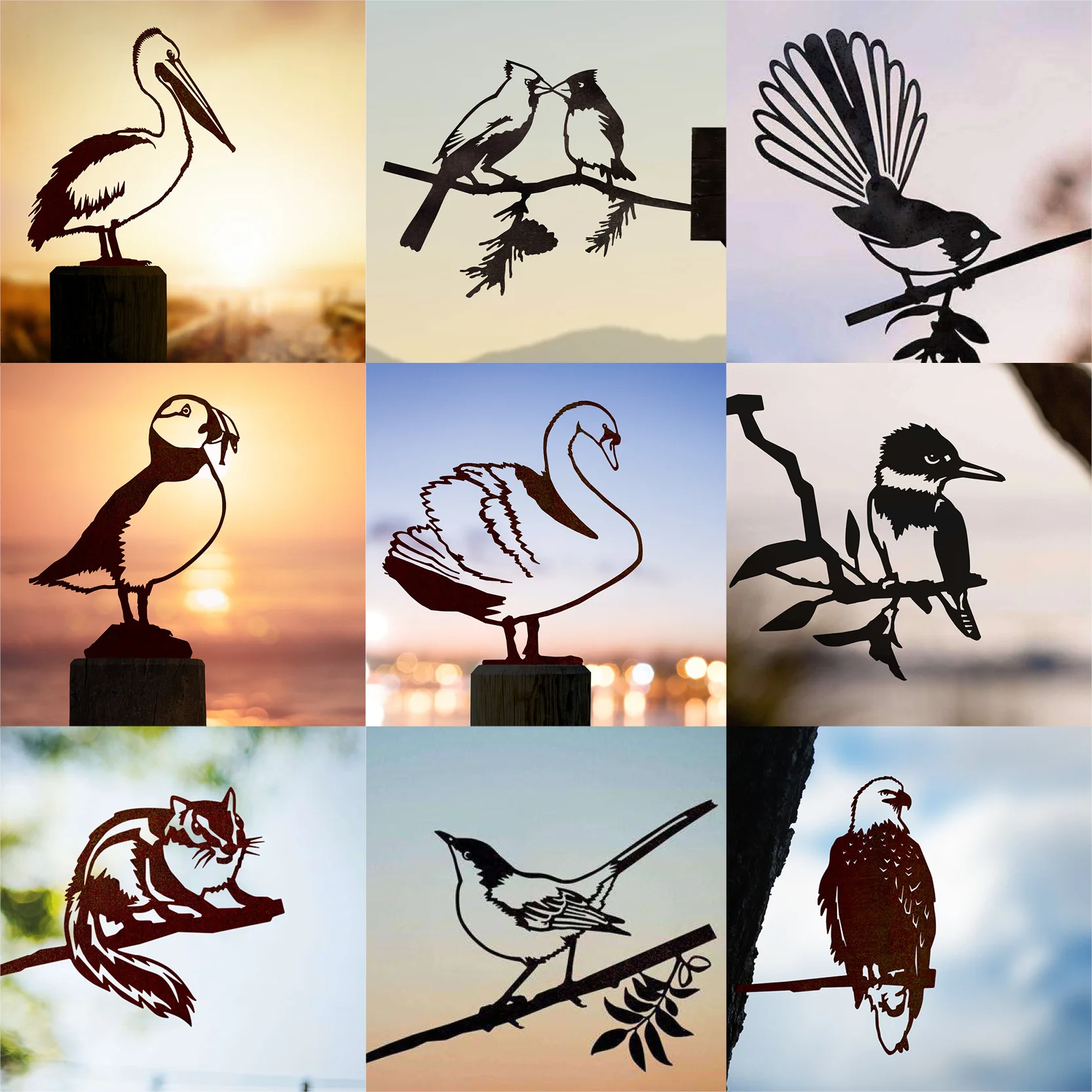 Metal Birds Yard Decor Garden Silhouette Powder Coated Rust Proof Iron Bird Tree Art Ornaments Garden Ornaments