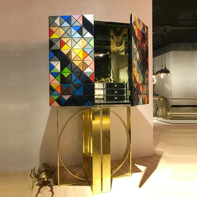 Italy royal design Luxuryrooms modern furniture green mosaic Best Price wine cabinets for home light luxury wine cabinet