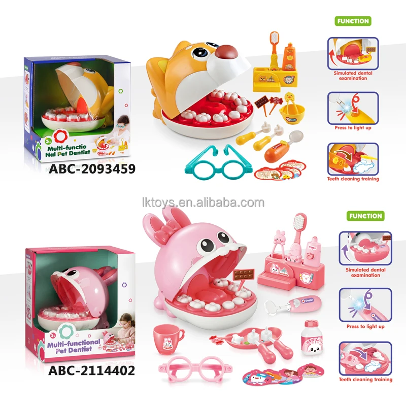 Lucky Toys Dentist Toy Pretend Play Hospital Set Doctor Role Play  Animal Rabbit Dentist Doctor Set Toys Teeth Cleaning Training