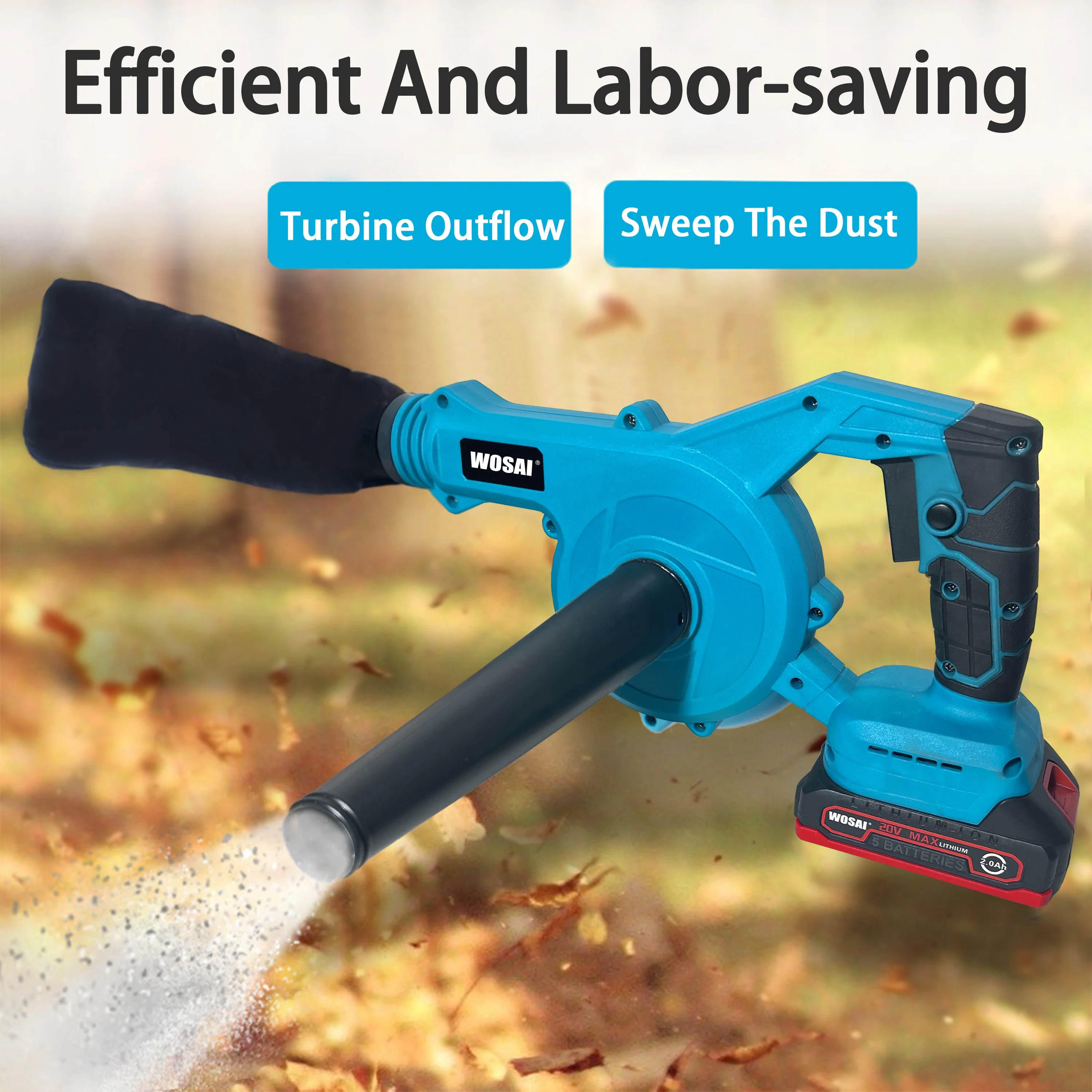 Cordless battery operated leaf blowers  20V 600W 370 CFM Brushless WOSAI snow blower machine blower vacuum electric garden too