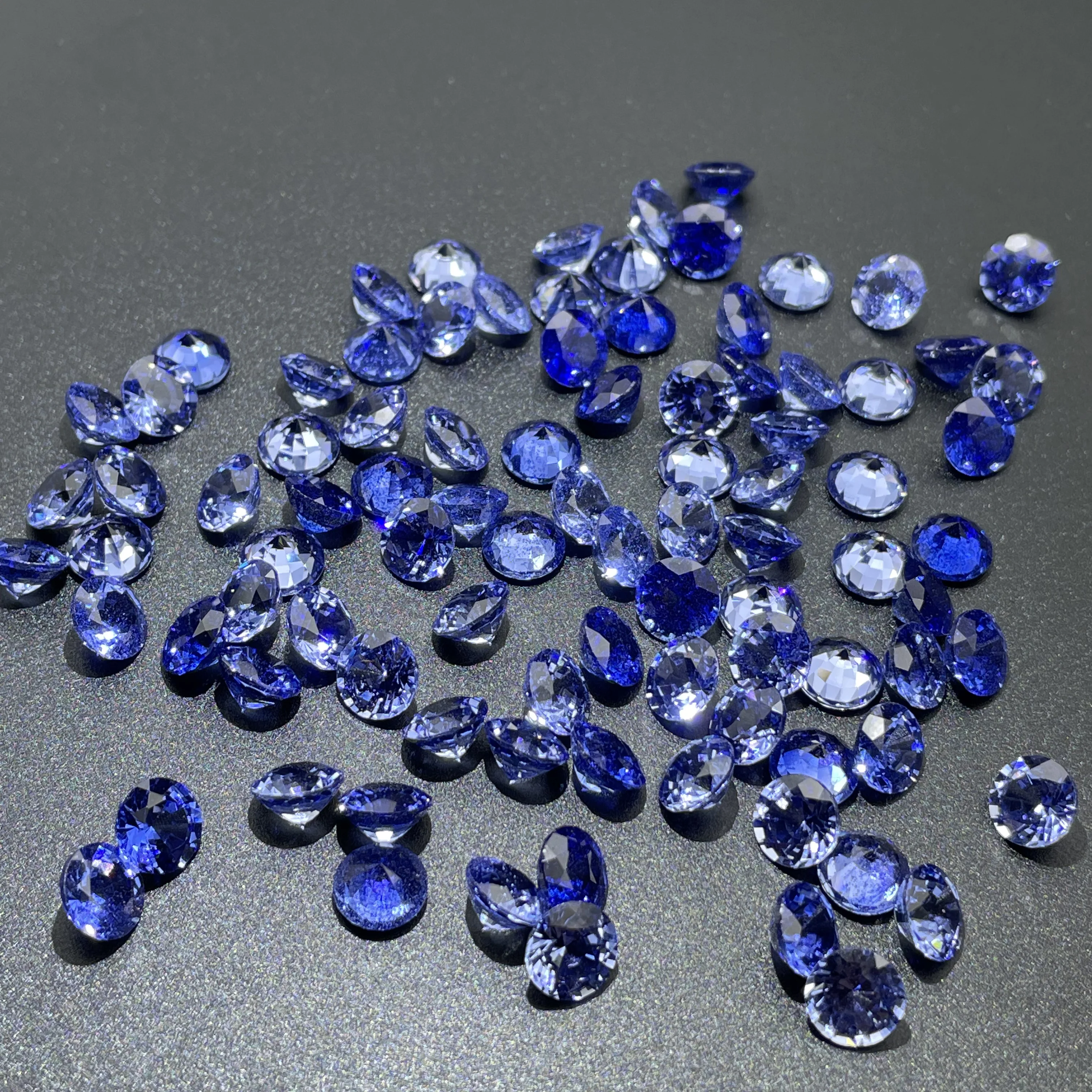 ZHF Jewelry New Arrival Blue Loosestone Gems synthetic sapphire price per carat round blue sapphire 1.3ct  6.5m thick 4.22m