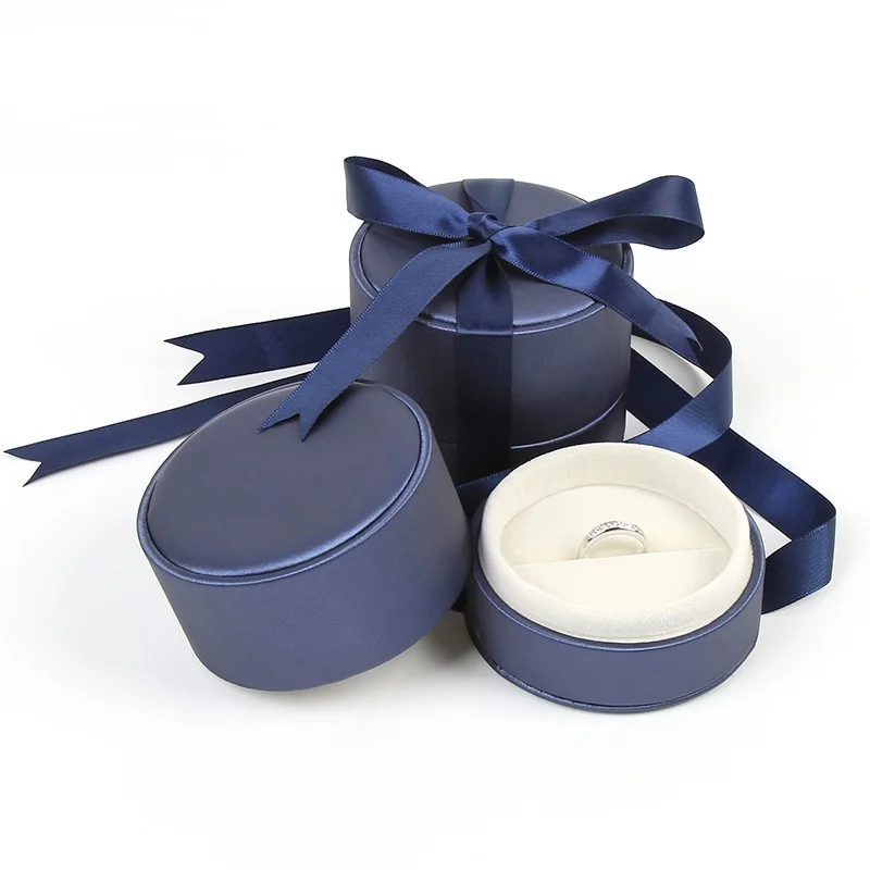 Satin Bow Mini Jewellery Wedding Ring Packaging Case Round Ring Box