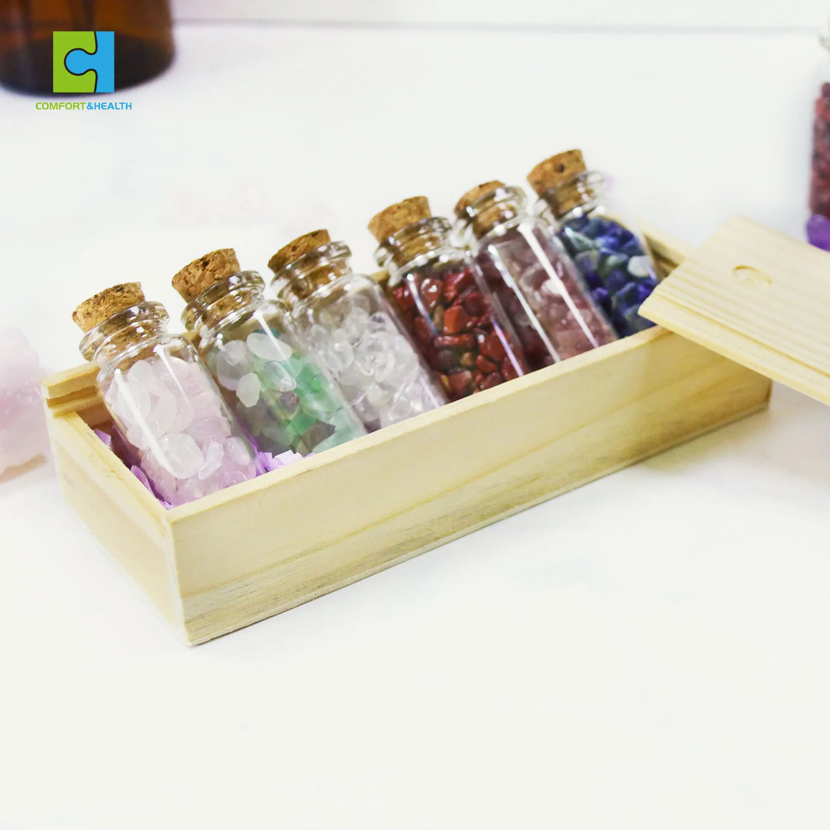 Gemstone Crystal Chips 100Ml Glassware Pudding Jars With Gemstone Chips Pudding Bottle Glass Wishing Bottle With Cork Lid