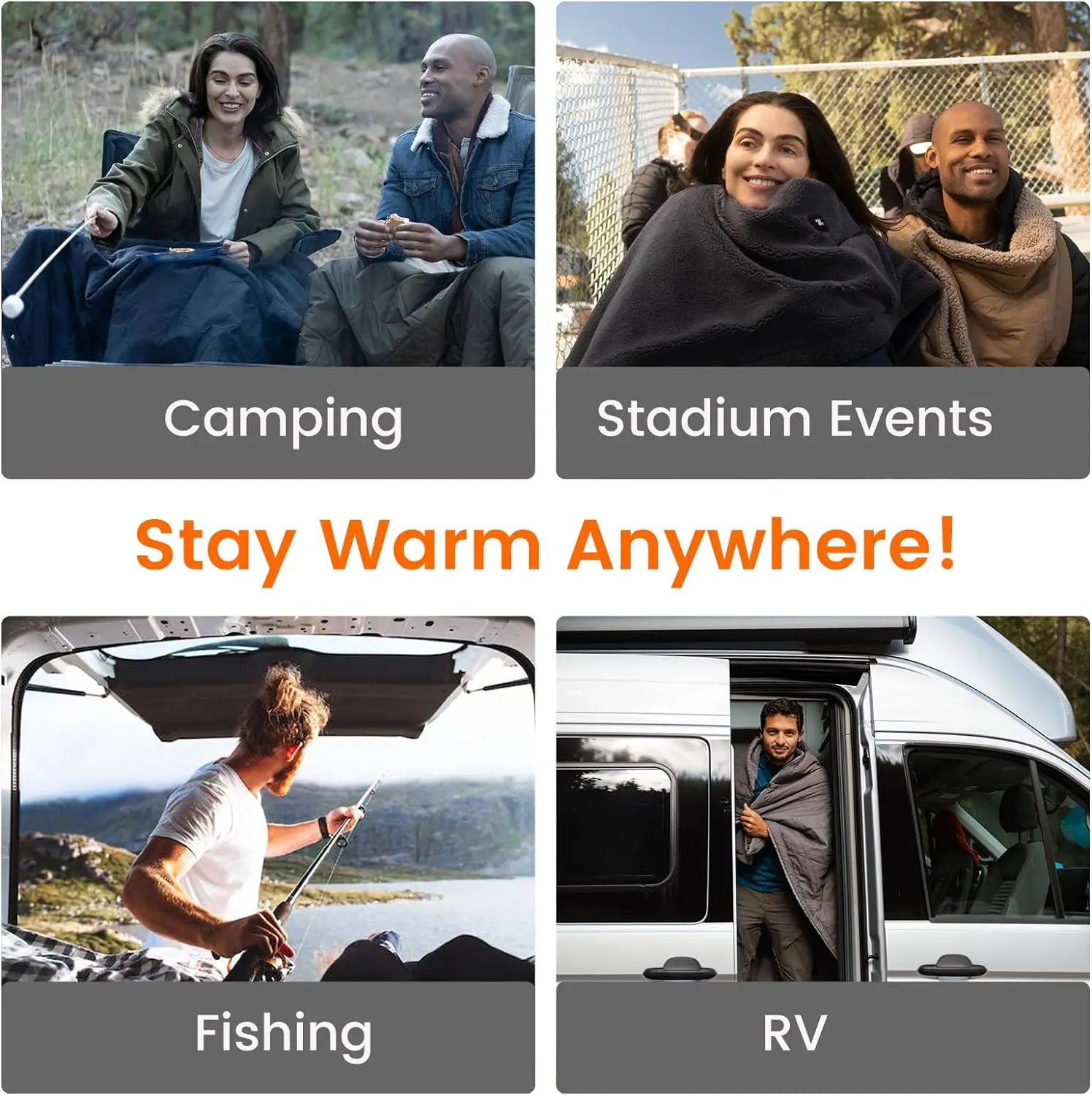 50*60' Double-Sided Nylon Microsherp Portable USB Car Camping Heated Blanket For Outdoor Use