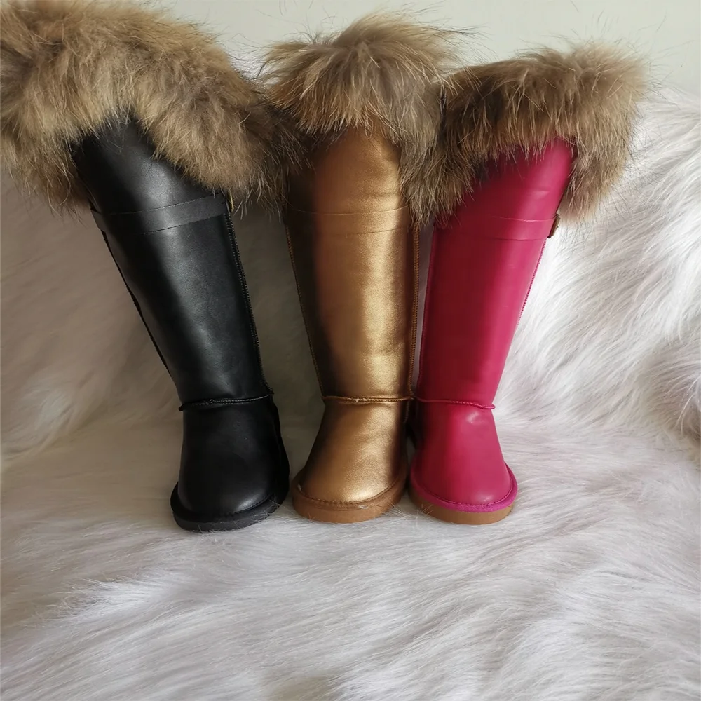 High quality real raccoon fur suede women winter snow boot