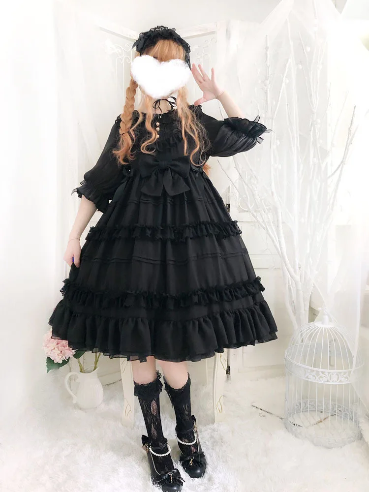 Three puppets  Dark style Op Lolita Short Sleeve Op Dress Uniform Women For Tea Party gothic dress Girl lolita dress