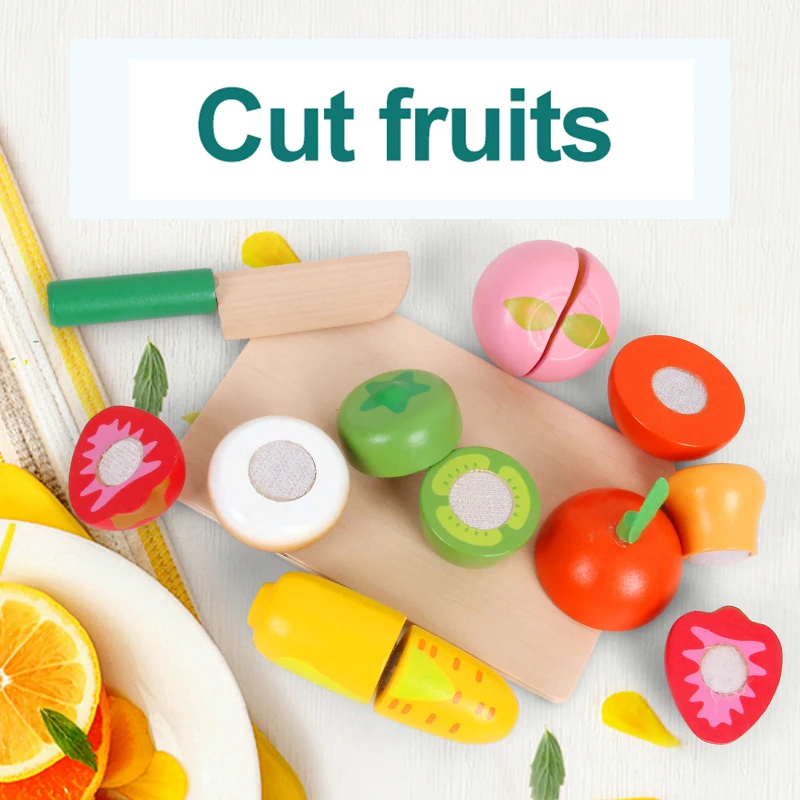 New Montessori Early Education Wooden Pretend Play Cutting Toy Box Fruit Vegetable Cutting Toy For Kids