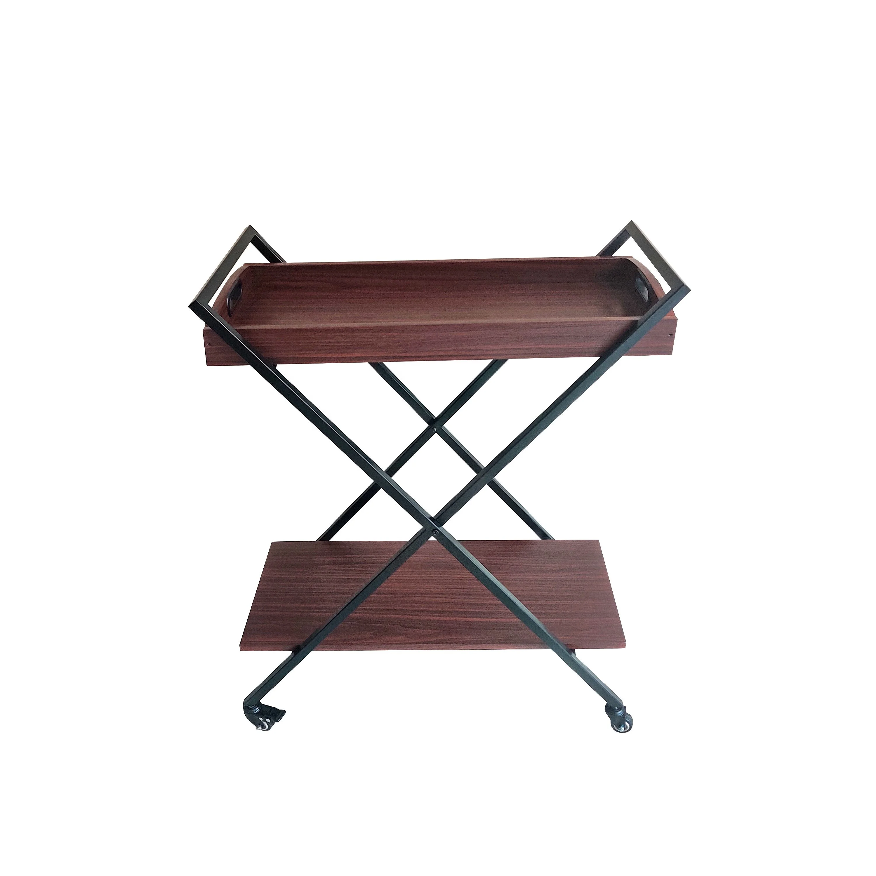 Wooden Top  X Shape Metal Furniture Storage Bar steel trolley