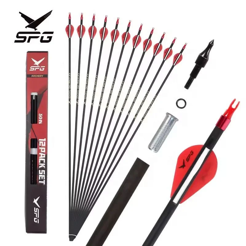 SPG Archery 6.2mm 31.5inch Spine 500 Carbon Arrow Collars Shaft Outdoor Hunting Shooting Training Recurve Compound Bow Equipment
