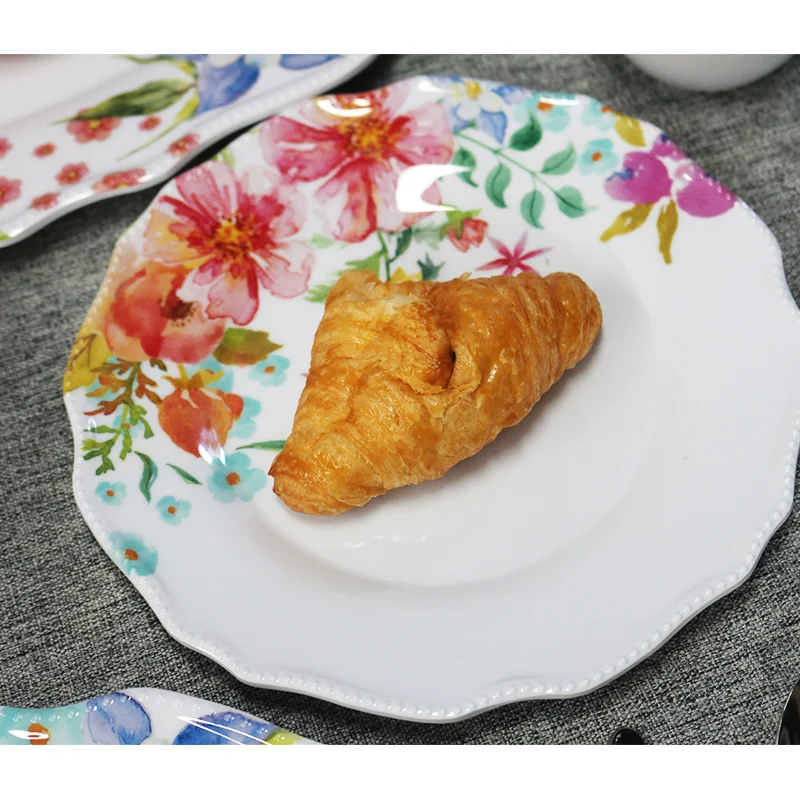 vintage tropical design table ware flower melamine shape plastic party plate platter