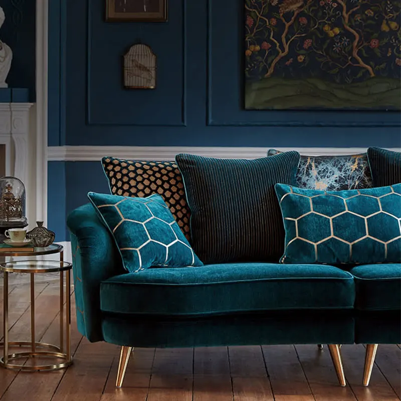 high-tech quilting blue velvet sectional sofa couch L shaped typed set best quality factory custom brand new design lounge suite