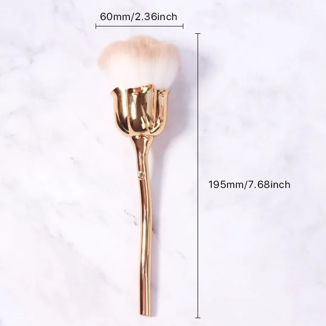 Aokitec Rose Flower Shape Long Handle Makeup Cleaner Manicure Tool Nail Dust Brushes