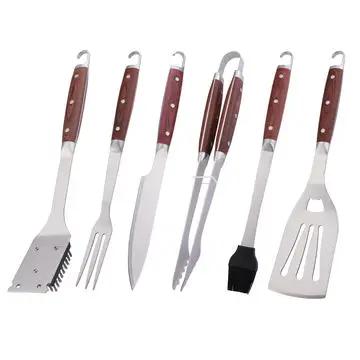Outdoor Picnic Tools BBQ grill accessories 6 pieces tools set classical style with wooden handle
