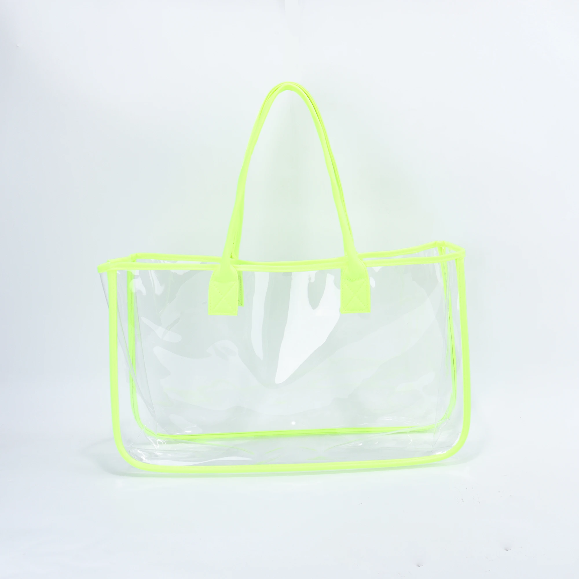 High Quality Rts Top Handle Shoulder Waterproof Large Tote Handbag Stadium Approved Clear Pvc Plastic See Through Clear Handbag