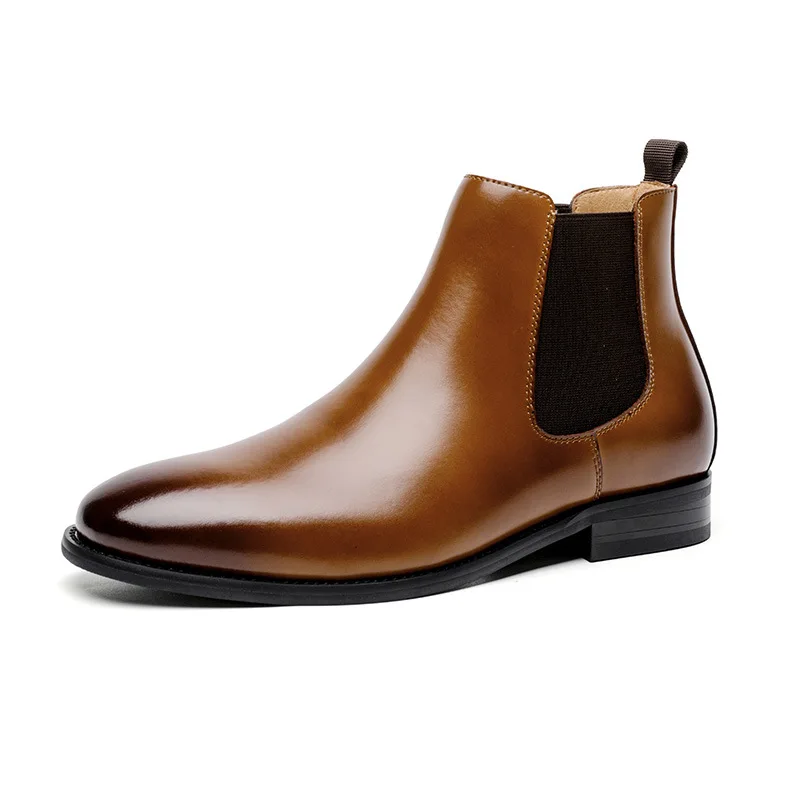 Custom Logo Boots Men Shoes Genuine Leather Fur Lining Winter Casual Chelsea Boots high neck leather shoes for men