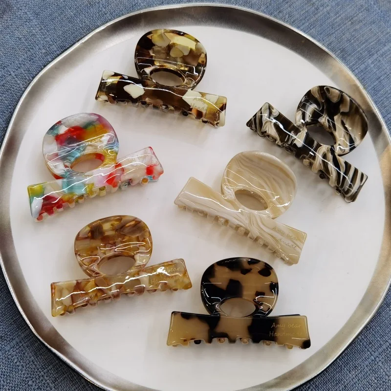 Beige mocha color geometric hot sale hair claw clips cheap price wholesale hair claw