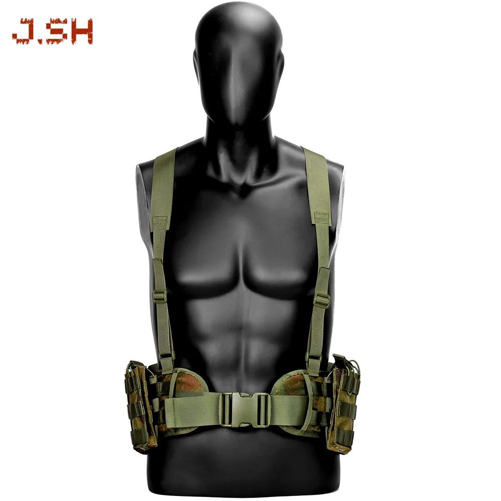 JSH Assault Tactical Harness Kit Loaded Gear Y-Straps Hunting Tactical Padded Belt with Harness Tactical Belt Chest Rig