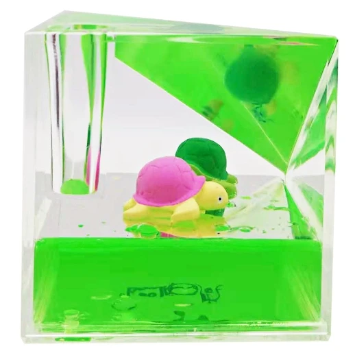 Creative Oil-filled Pyramid Pen Holder, Square Sea Animal Pen Holder Desktop Ornament Student Gift.