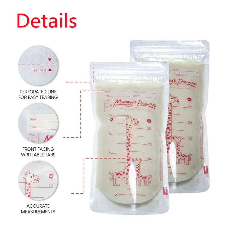 
OEM hot selling custom printing logo breast milk storage bag with zip lock 