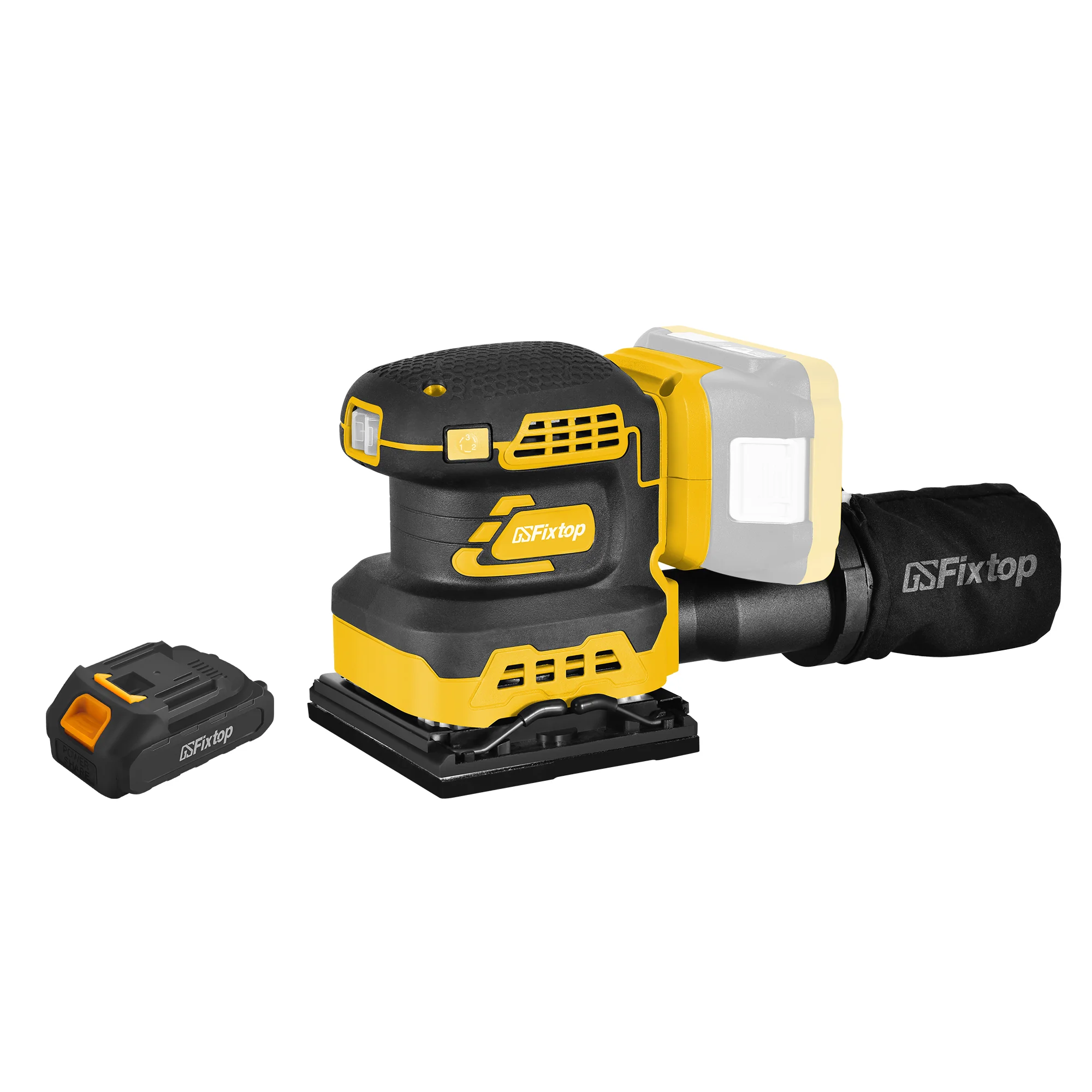 GSFIXTOP Cordless Brushless Square Sander 1 Battery Pack Color Box Packaging   21V with cushion size 110*100mm
