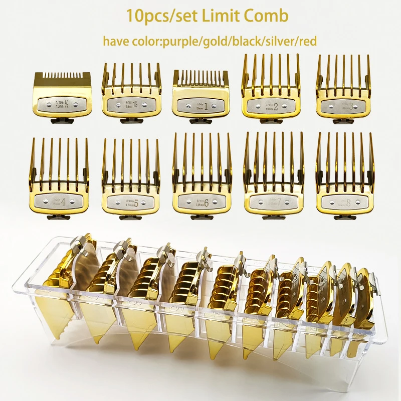 High Quality 10PCS Multicolor Plating Gold Clipper Guards Barber Hair Trimmer Cordless Replacement Limit Comb Hairdressing Tools