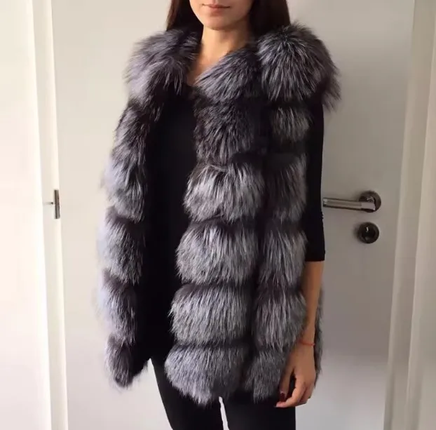 Patchwork Women Casual Wear Autumn Fashion Coat Faux Fox Fur Woven Mid-length Silver Fox Fur Waistcoat Sleeveless